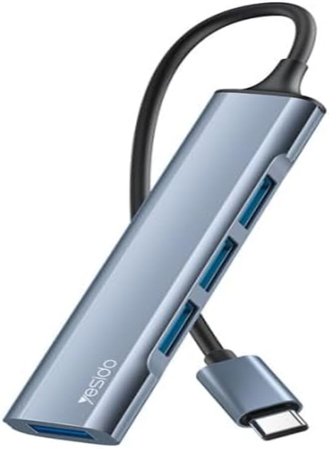 Yesido HB17 4-in-1 Type-C USB Hub Adapter – High-Speed USB 3.0 Hub with 4 Ports, Data Transfer & Charging Converter for Laptops, Tablets, and Smartphones – Blue